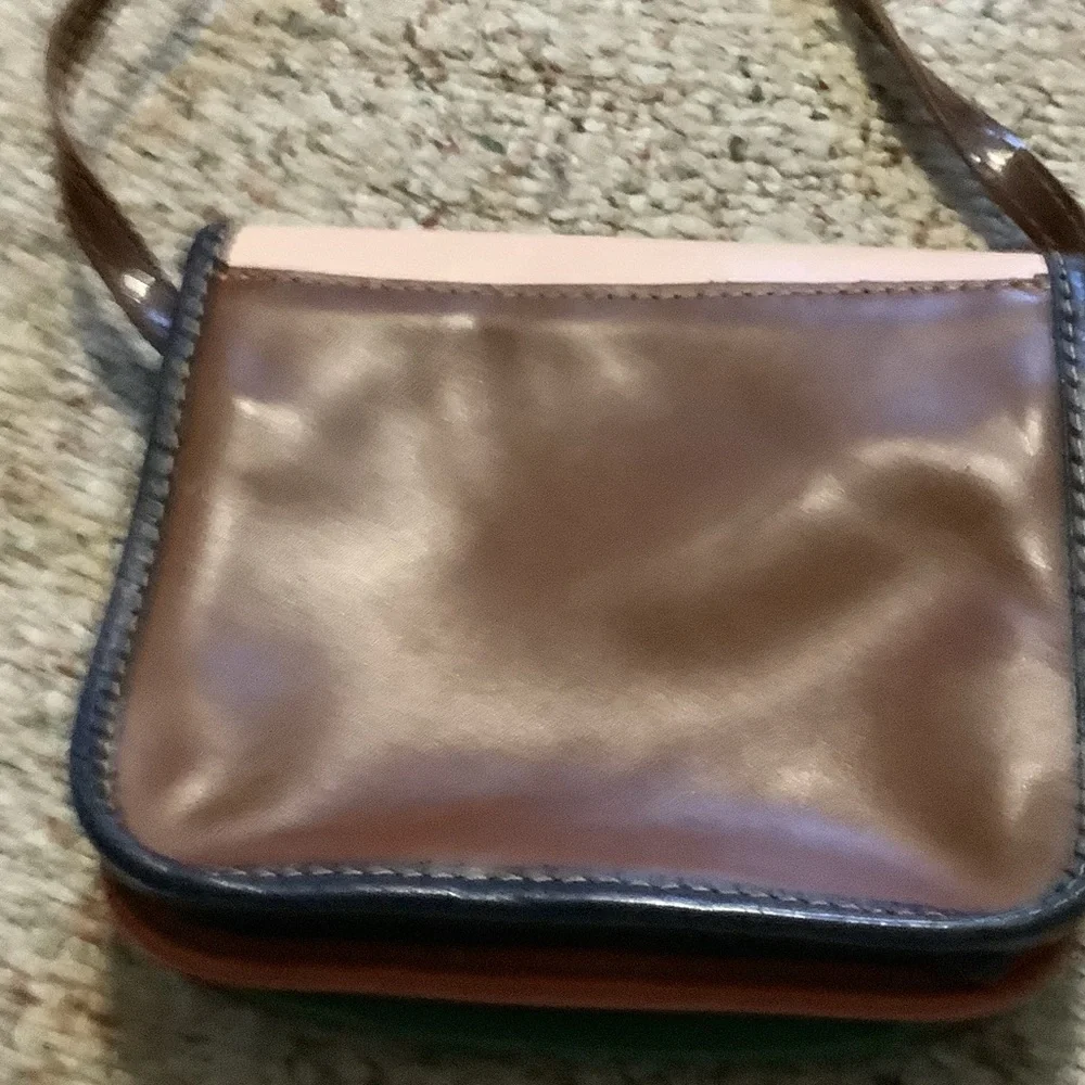 Multi Tone Leather Vera Pella Crossbody Bag in Teal, Tan & Brown,‎ made in Italy